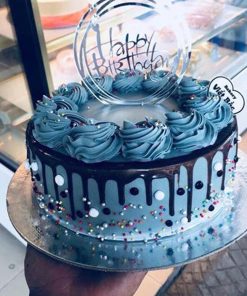 Bánh sinh nhật bắt kem hoa cánh mỏng màu xanh – LeDouxi