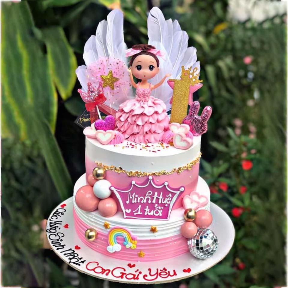 Bánh sinh nhật 2 tầng con thỏ múa bale đẹp tặng sinh nhật bé gái 6593 - Bánh  fondant