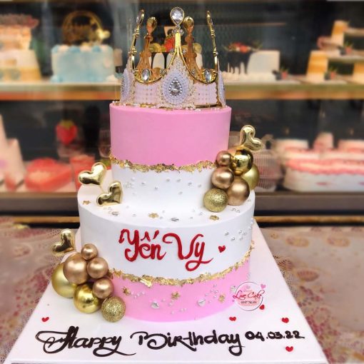 Bánh sinh nhật 2 tầng màu hồng