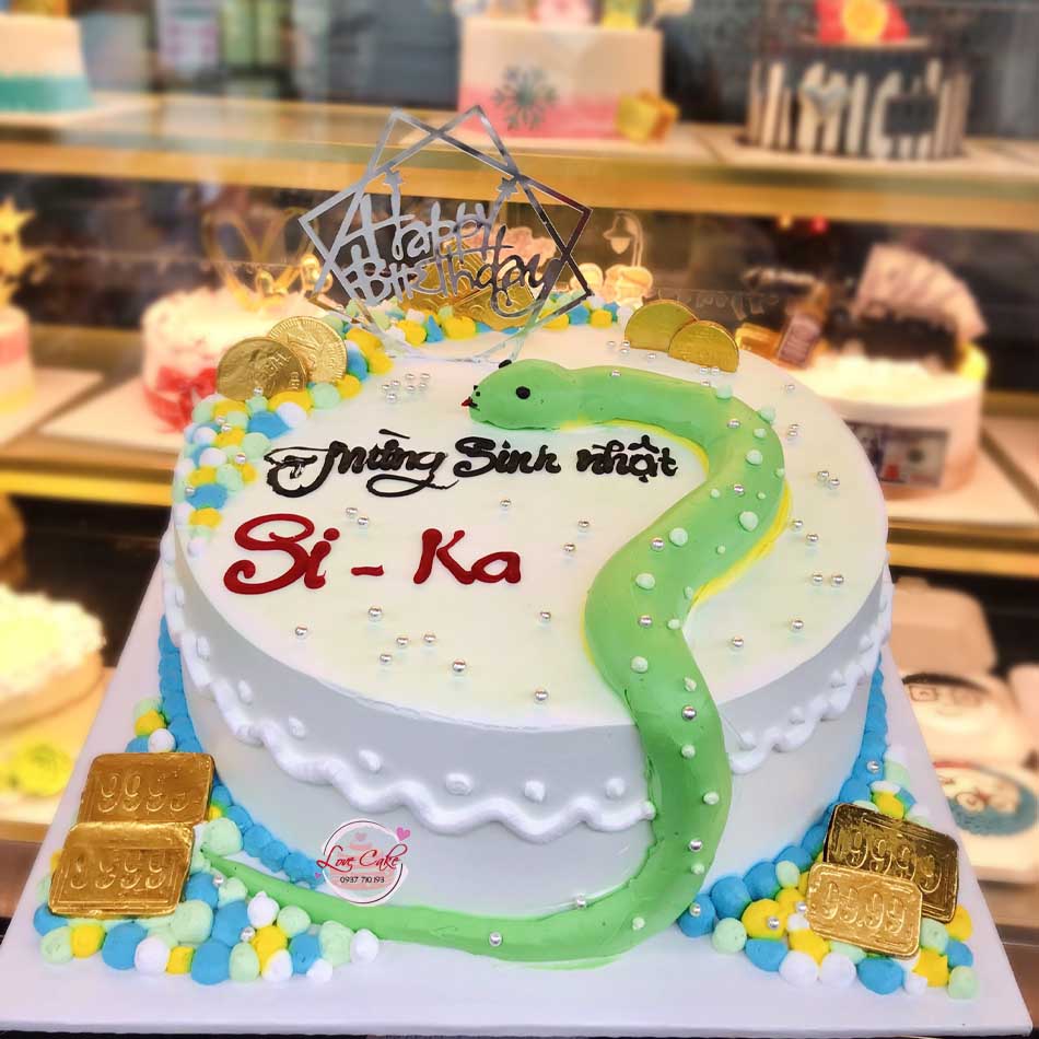 Bánh sinh nhật hình con rắn in ảnh giá 200K | Bánh sinh nhật in ảnh - Bánh  in ảnh ăn được, hương vị hấp dẫn
