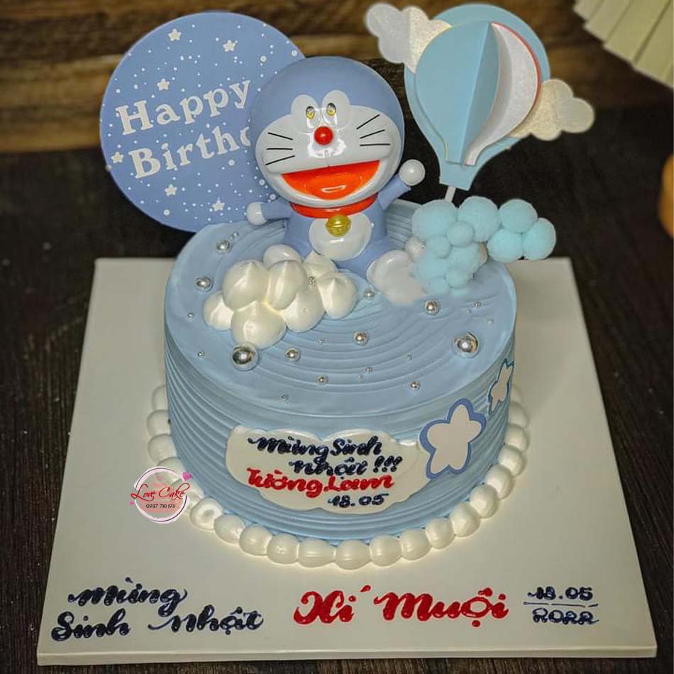 Bánh kem vẽ hình gương mặt chú mèo máy Doraemon - Bánh Thiên Thần : Chuyên  nhận đặt bánh sinh nhật theo mẫu