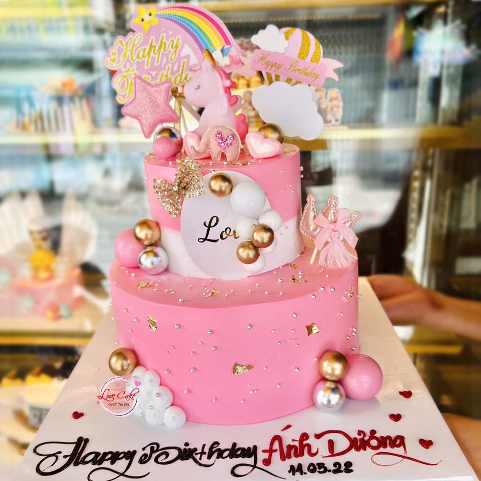 Bánh sinh nhật 2 tầng con lợn, con heo đẹp ấn tượng tặng sinh nhật bé gái  tuổi hợi 7013 - Bánh fondant