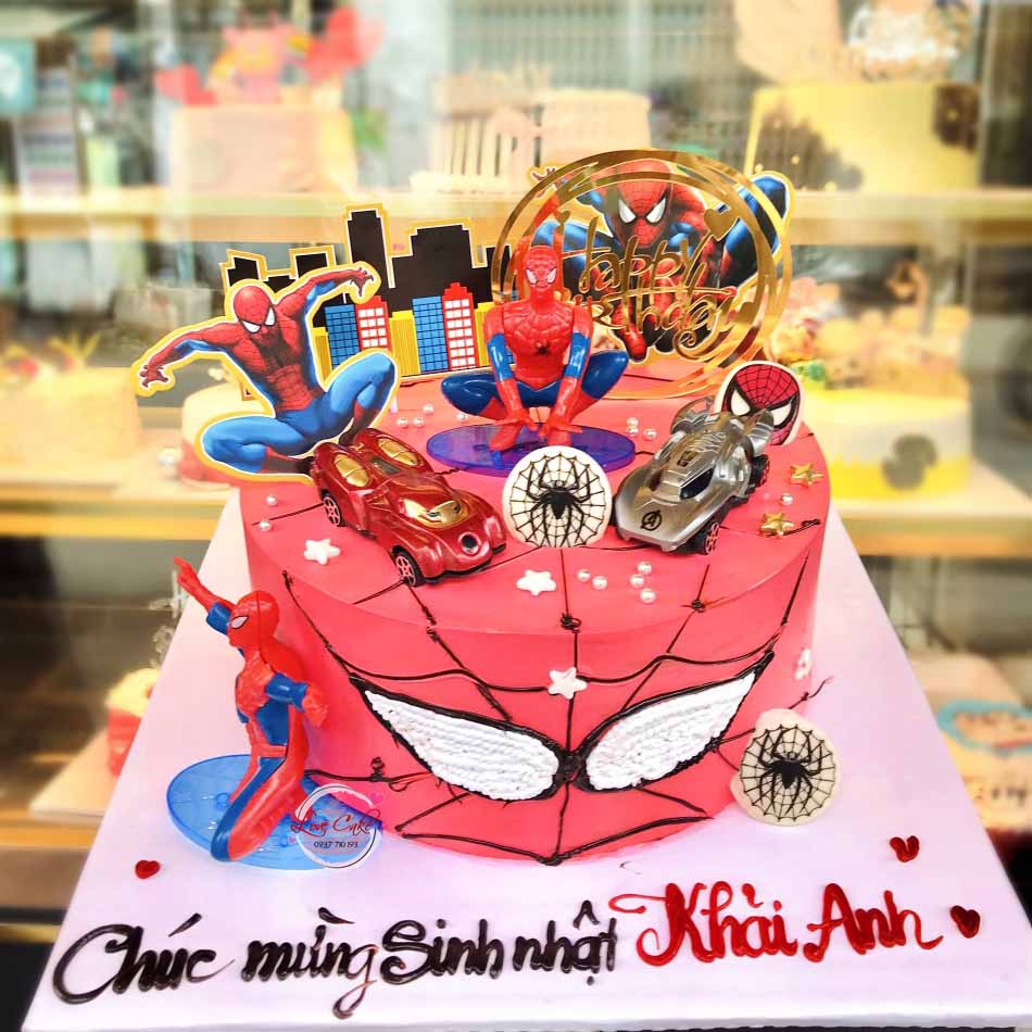 Bánh sinh nhật hai tầng siêu nhân người nhện Spiderman và khủng long bạo  chúa đáng yêu 8850  Bánh tầng