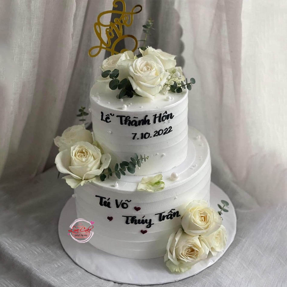 Bánh kem cưới 2 tầng hình những bông hoa hồng nhỏ hạnh phúc mừng cô dâu chú  rể - Bánh Thiên Thần : Chuyên nhận đặt bánh sinh nhật theo mẫu