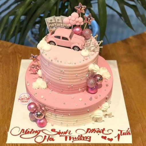 Bánh sinh nhật màu hồng 2 tầng tặng bạn gái 