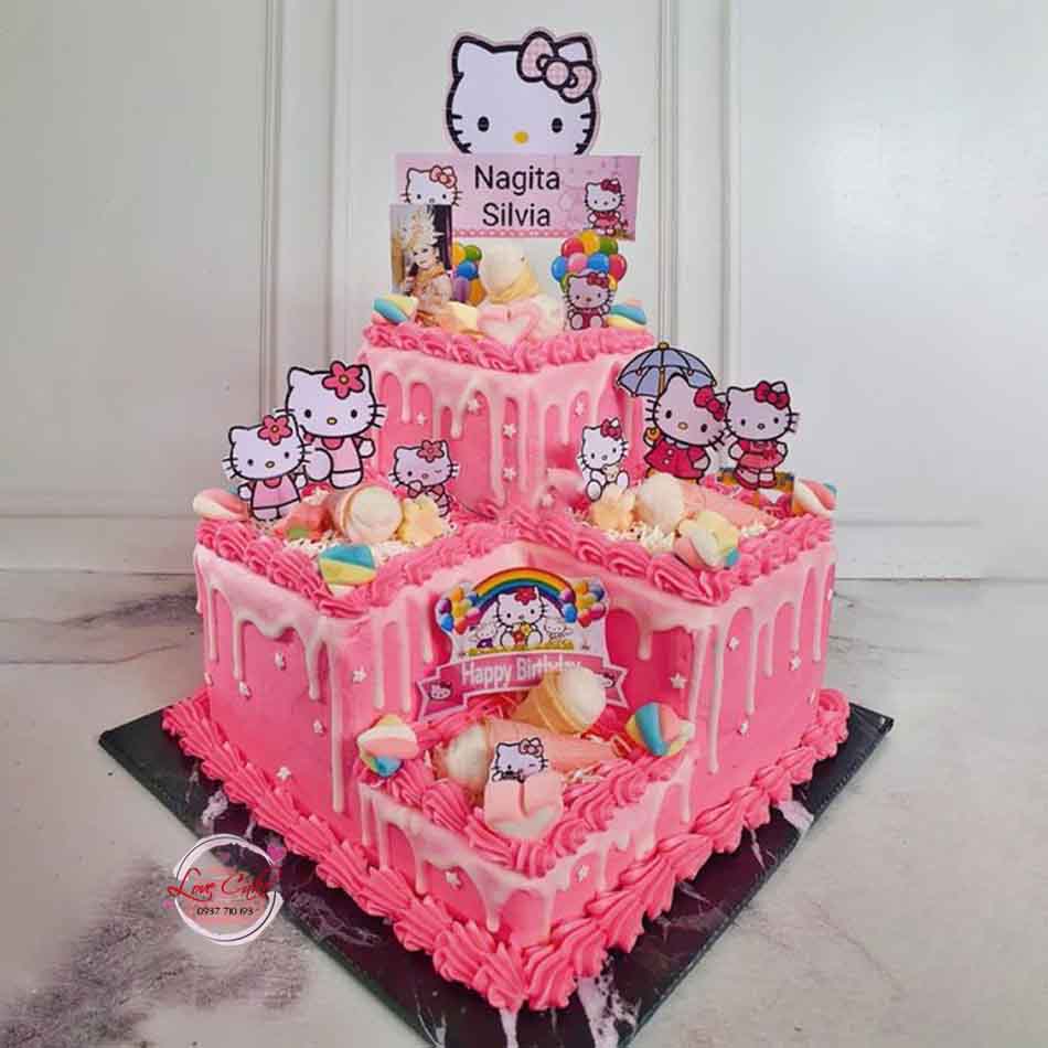 Bánh sinh nhật 2 tầng tạo hình 3d hello kitty áo hồng và bánh nhỏ đẹp mắt |  Bánh Kem Ngộ Nghĩnh