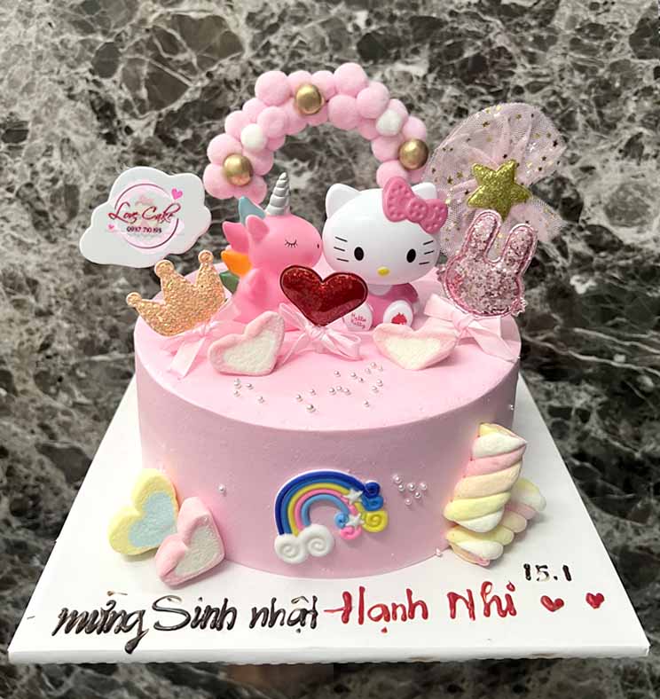 Bánh fondant 2 tầng màu hồng Hello Kitty cùng nhiều họa tiết dễ thương mừng sinh  nhật bé gái  Bánh Thiên Thần  Chuyên nhận đặt bánh sinh nhật theo mẫu