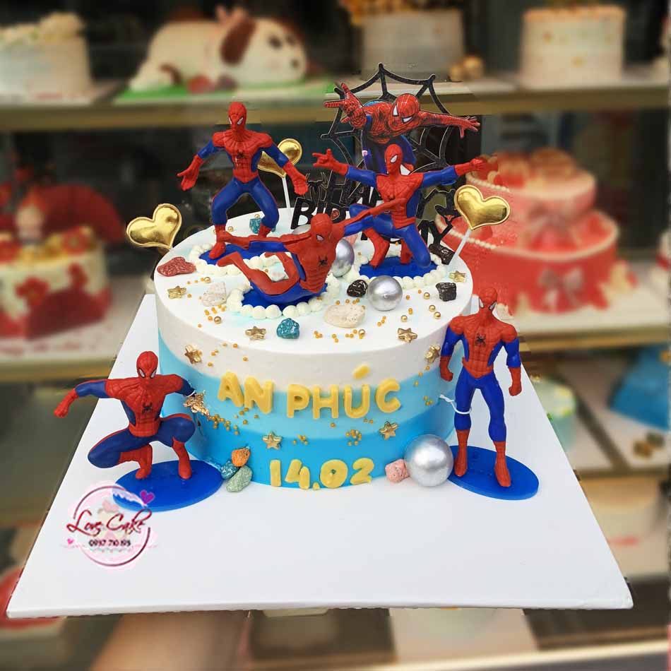 Bánh gato sinh nhật vẽ hình siêu nhân người nhện spiderman tung chiêu 5702  - Bánh sinh nhật, kỷ niệm