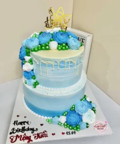 Bánh sinh nhật 2 tầng màu xanh dương