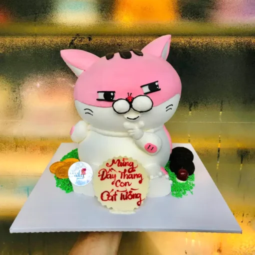 Bánh sinh nhật hình con mèo màu hồng