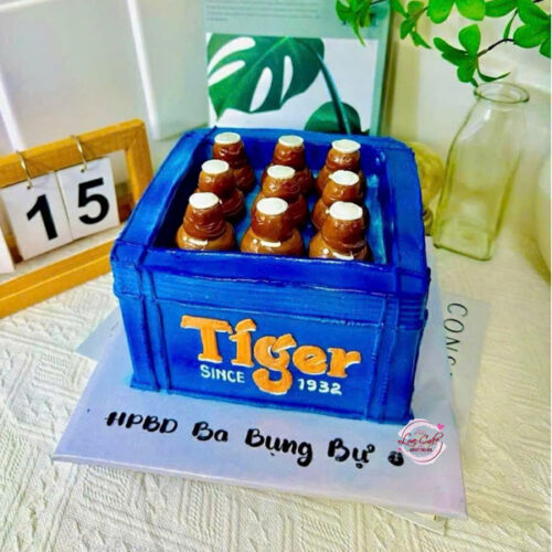 Bánh sinh nhật tạo hình thùng bia Tiger màu xanh cực đẹp, tặng bố hoặc bạn nam cá tính