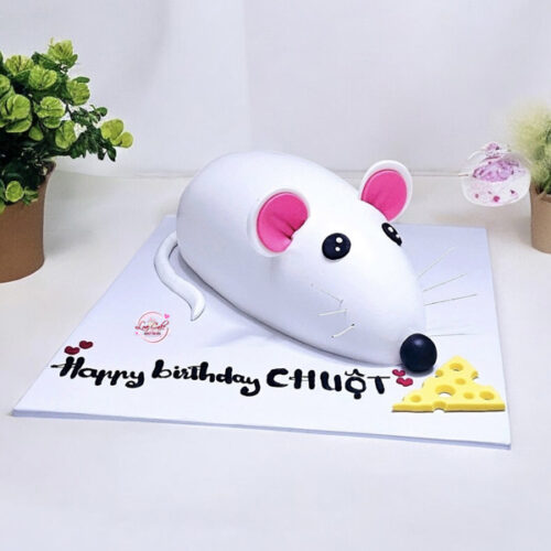 bánh kem con chuột trắng 3D dễ thương cho sinh nhật